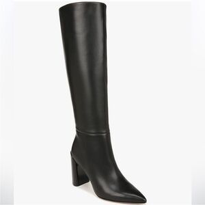 Vince Pilar Black Leather Knee Tall Boot Zip Block Stacked Heel 10M